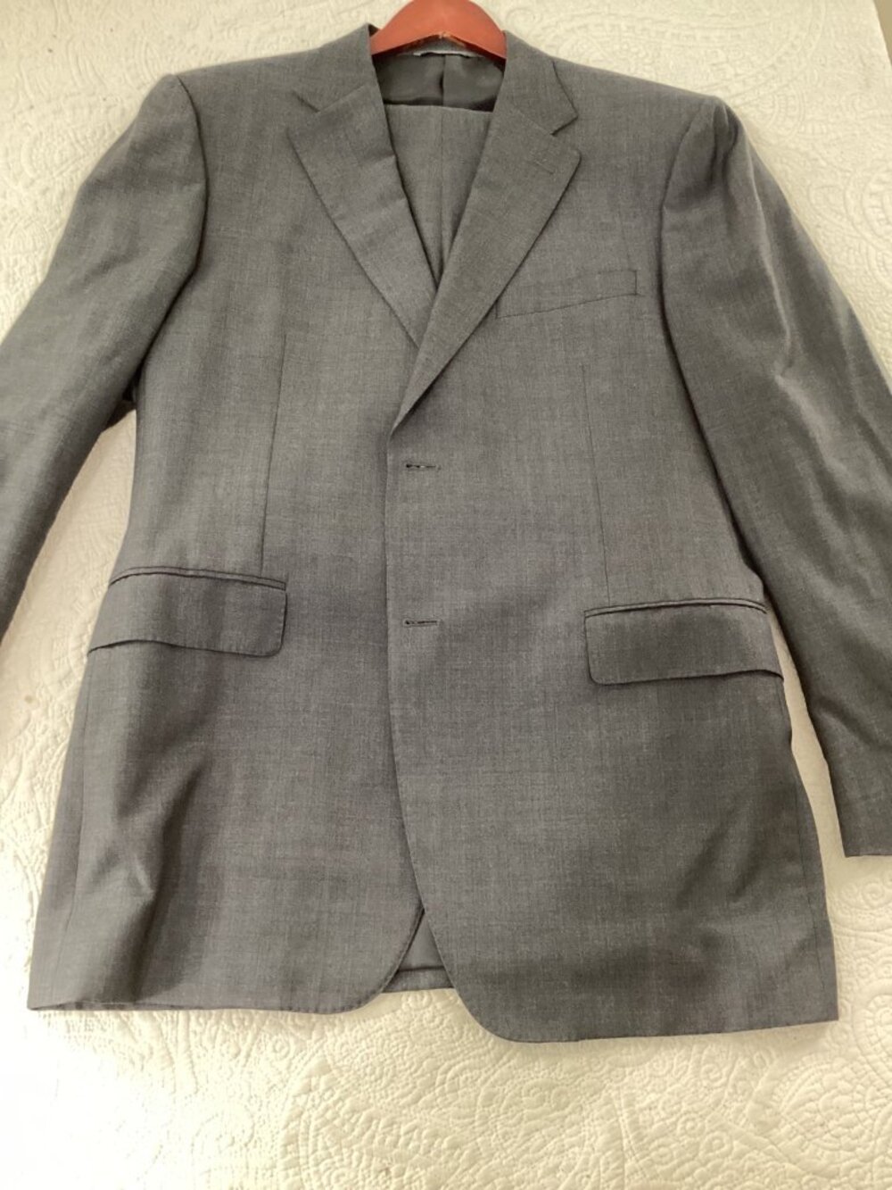 Canali Mens Gray Wool 2-Piece Suit*Italy*2 Button Jacket*Flat-Front Trousers*42R